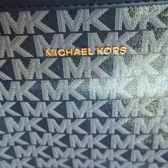 NWT Michael Kors Carter Large Top Zip Tote Bag Purse in Navy MK Logo Print - Picture 14 of 14